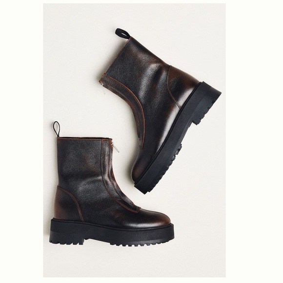 anthropologie zip up lug sole moto ankle boots - Picture 2 of 7